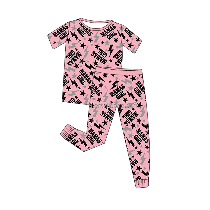 Set di vestiti per dormire in bambù per bambini con stampa a fiori floreali per ragazze Set di due pezzi pigiami OEM indumenti da notte per bambini