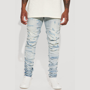 2024 Thời Trang Hotsale Biểu Tượng Tùy Chỉnh Người Đàn Ông Của Stack Trên Xếp Chồng Lên Nhau Ánh Sáng Rửa Siêu Skinny Phù Hợp Với Denim Jeans Dài Quần - Product Image 3