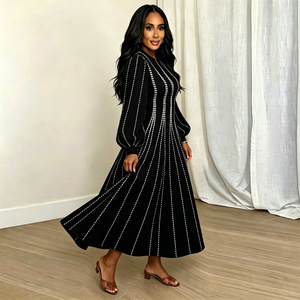 European and American fashion women's long sleeved printed dress with <b>lantern</b> sleeves and waist cinching <b>large</b> swing skirt - Product Image 6