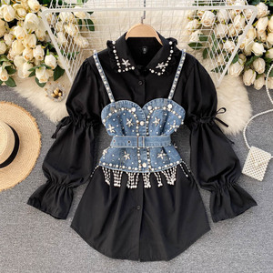 Set da <span class=keywords><strong>donna</strong></span> <span class=keywords><strong>primavera</strong></span> solido manica a sbuffo diamanti gilet <span class=keywords><strong>Casual</strong></span> due pezzi Set <span class=keywords><strong>abbigliamento</strong></span> all'ingrosso - Product Image 3