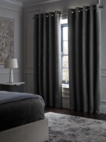 Gris foncé Oeillet Anneau Top Blackout Rideaux Chevron Chevron Texturé Rétro Géométrique Isolation Thermique pour Fenêtre de Salon