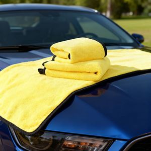 Serviette de lavage de voiture en microfibre 40x60cm, absorbante, double face, pour le nettoyage de la voiture, jaune - Product Image 1