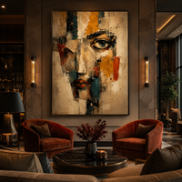 Tableau mural vintage abstrait, portrait de visage, peinture à l'huile sur toile texturée, œuvre d'art géométrique expressionniste peinte à la main, décoration moderne pour hôtel