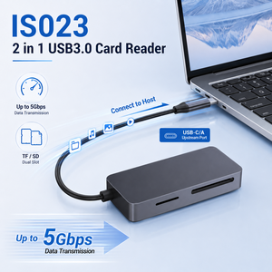 Lector de Tarjetas USB C Tipo A 2 en 1 de Doble Conector, Alta Velocidad 5Gbps, Adaptador de Lector de Tarjetas de Memoria <span class=keywords><strong>Micro</strong></span> <span class=keywords><strong>SD</strong></span> TF de Aluminio con Cable para PC - Product Image 1
