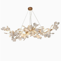 Lustre en céramique en forme de feuille de Ginkgo de luxe, luminaire suspendu moderne en forme de branche dorée pour la décoration de la maison et de la villa