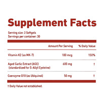 Gélules d'extrait d'ail 600 mg, extrait d'ail vieilli par portion |   Complément alimentaire avec CoQ10 Ubiquinol et Vitamine K2