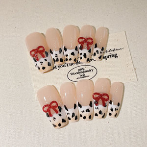 Lot de 10 <span class=keywords><strong>faux</strong></span> ongles à presser de haute qualité, faits à la main, motif français, motif laitier, ongles souples à coller, collection <span class=keywords><strong>automne</strong></span>-hiver - Product Image 1