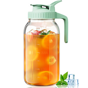Jarros de Vidro com Logo Em relevo de 1 Litro 32oz Jarros Mason de Boca Larga com Tampa e Bico para Servir - Product Image 6