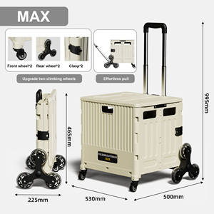 Có thể gập lại tiện ích giỏ hàng gấp di động cán Crate handcart mua sắm xe đẩy bánh xe hộp với nắp - Product Image 2
