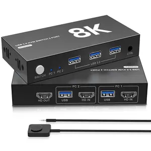 8K USB 3.0 KVM Switch HDMI 2 Port 8K@60Hz HDMI 2.1 KVM Switch for 2 Computers Share 1 Monitor and 4 USB 3.0 Devices