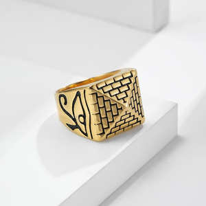 Egyptian Pyramid Horus Eye Stainless Steel <b>Ring</b> Men's Titanium Steel Fashion Jewelry Gold Color Gift - Product Image 3