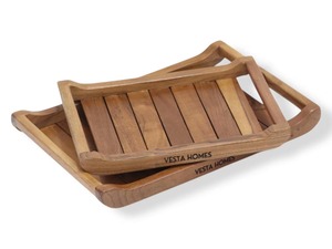 Plateau de service en bois d'excellente qualité avec poignées, plateau en bois massif durable pour aliments, thé, café et usage domestique, disponible à la vente - Product Image 2
