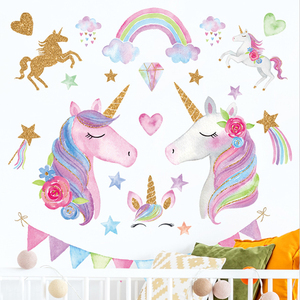 Autocollants muraux <span class=keywords><strong>licorne</strong></span> animal dessin animé, pour chambre d'enfants, décoration de chambre à coucher, de maison, nouvelle collection - Product Image 4