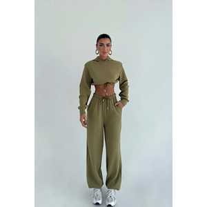 Ensemble de survêtement décontracté vintage Khaki Farhi respirant à capuche, vêtements de sport avec logo, motif uni, grandes tailles pour l'été et l'hiver - Product Image 3