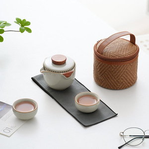 Chinese Portable Ceramic Tea <strong>Set</strong> Ru Kiln Travel Tea <strong>Set</strong> <strong>for</strong> Camping 1 <strong>Teapot</strong> with <strong>2</strong> Tea <strong>Cups</strong> <strong>for</strong> Home - Product Image 4