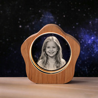 Lampe de nuit LED romantique en cristal avec base en bois, lampe de bureau en verre gravée au laser, cadeau pour la Saint-Valentin, décoration de la maison