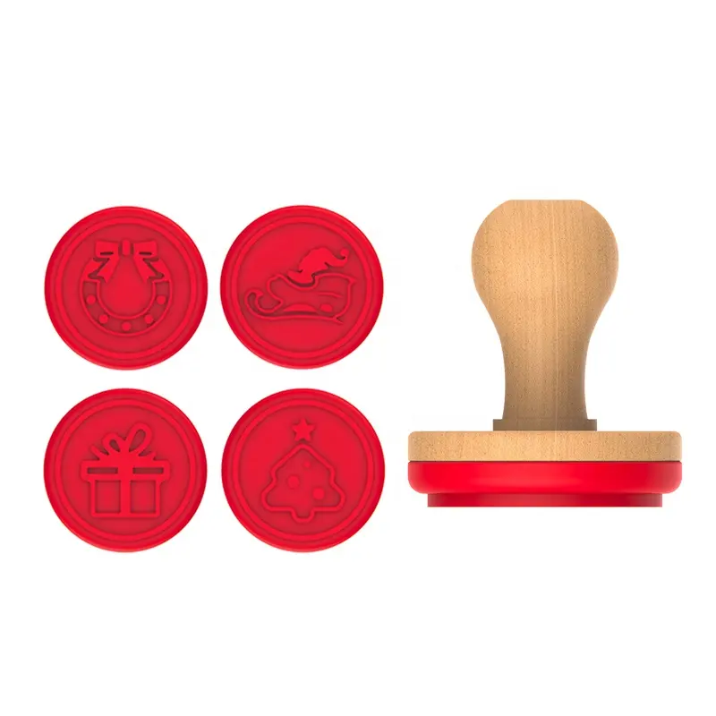 Christmas Cookie Stamps and Cutter Custom Silicone Cookie Stamp Wooden Handle