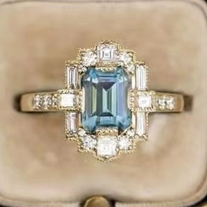 Anillo de Diamantes con Corte Esmeralda para Mujer, Anillo de Compromiso con Forma Geométrica, Verde Oliva, Azul Lago, Origen Yiwu CY1167 - Product Image 2