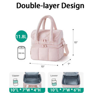 Nouvelle boîte à lunch isolée Double couche pour femmes <span class=keywords><strong>sac</strong></span> fourre-tout à lunch matelassé <span class=keywords><strong>sac</strong></span> de pique-nique réutilisable Durable étanche - Product Image 6