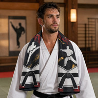 Serviette de sport en coton 100% personnalisée avec impression numérique pour combattants de karaté, faible MOQ accepté, impression de logo personnalisée, directement de l'usine