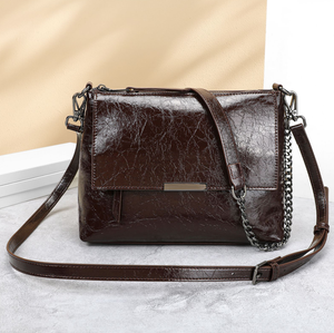 Sac fourre-tout en cuir véritable noir avec chaîne, bandoulière, sac à main, portefeuille à rabat pour usage quotidien - Product Image 4