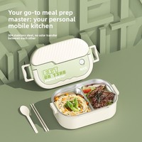 Boîte à lunch bento en acier inoxydable à 2 compartiments, portable avec poignée, pour préparation de repas, avec baguettes et cuillère, pour bureau, école, adultes et enfants