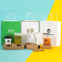 Sac en papier kraft personnalisé pour café à emporter, sac cadeau pour restaurant, sac en papier jetable pour thé au lait