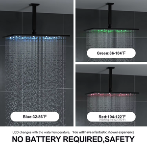 Ensemble de robinetterie de salle de bain avec pommeau de douche LED effet pluie en nickel brossé et douchette à main - Product Image 4