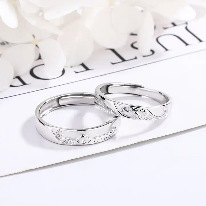 1pair 925 Silver Geometric Carved Simple Couple Rings For Wedding Proposal,  Best Gift For Lover | SHEIN