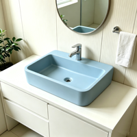 Vasque carrée en acrylique bleu nordique à poser sur comptoir, surface solide, design personnalisé OEM pour projets d'appartements