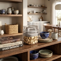 Pot de conservation en verre classique 10OOML avec couvercle anti-poussière en ABS pour le rangement des céréales, des pâtes, des grains de café dans le garde-manger, hermétique et durable