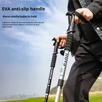 Bâton de trekking télescopique réglable en alliage d'aluminium avec embout en acier tungstène, poignée droite, pour hommes et femmes, escalade, marche