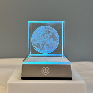 Cube de cristal lumineux personnalisé avec ciel étoilé, design minimaliste, décoration de chambre à coucher, <span class=keywords><strong>veilleuse</strong></span> d'animaux marins, cadeau d'anniversaire - Product Image 1