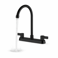 Robinet de cuisine en acier inoxydable noir mat de 8 pouces à montage sur plan, rotatif à 360 degrés, à 2 poignées et 2 trous
