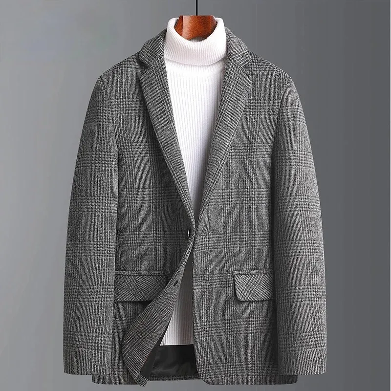 Custom Men Suit Jacket Blazers Plaid Suits Wool Men Waist Coat Trend Woolen Plus Size Men Clothing