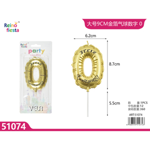 ลูกโป่งฟอยล์สีทองขนาดใหญ่9ซม. หมายเลข0ของประดับบนเค้กอุปกรณ์ทำเค้กคุณภาพสูงสำหรับฉลองวันเกิด - Product Image 1