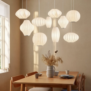Lustre artisanal de style mi-siècle, <span class=keywords><strong>suspension</strong></span> ovale minimaliste de luxe, lampe à <span class=keywords><strong>suspension</strong></span> en soie pour usage résidentiel - Product Image 1