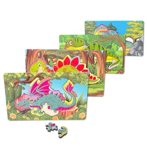 New popular puzzle early education children cartoon dinosaur animal wooden 3D puzzle