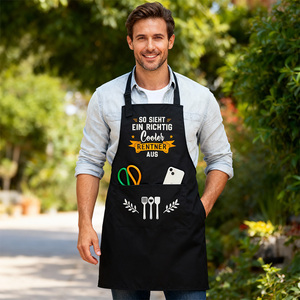 Unisex Black Custom Logo Küchen lätzchen Baumwolle Maschinen wasch bar Wasserdichte Taille Design 2 geräumige Taschen zur Reinigung der Massen versorgung - Product Image 3