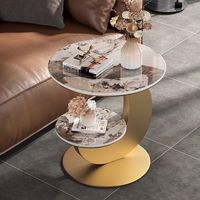Table d'appoint moderne en dalle de roche à double couche Petite table basse en fer pour salon/salle à manger Balcon Chambre à coucher Armoire de chevet