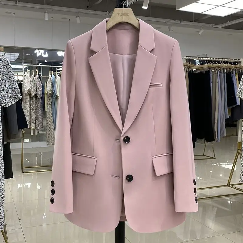 تصميم جديد على الطراز الكوري معطف بدلة نسائية مكتب سيدة الإناث عارضة قمم بسيطة سترة ملابس طويلة الأكمام معطف المرأة الأنيقة