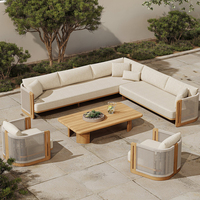 Großhandel Komfortables Sofa Restaurant Hotel Garten Großes L-förmiges Teakholz Langlebiges Outdoor-Esszimmermöbel-Set