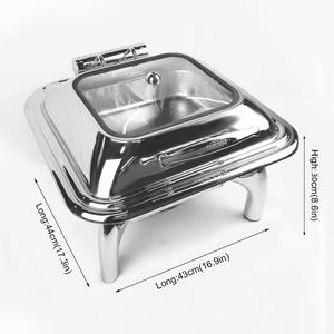 Moderno Chafing Dish Idraulico in Acciaio Inox Dorato con Coperchio in Vetro Quadrato, Riscaldamento Elettrico per Catering e Hotel - Product Image 2