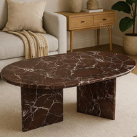 Table basse ovale en pierre naturelle massif, style mid-century moderne, en travertin