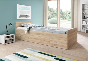 Direkt vom Hersteller: Kinderbett mit Schubladen und Kopfteil-Bücherregal, Funktionales Teenagerbett mit Rahmen und Stauraum - Product Image 2