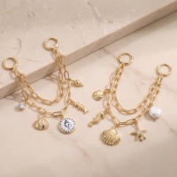 Choix Populaire : Breloques de Chaussures Personnalisées en Alliage Plaqué Or, Inspirées de l'Océan, avec Strass Scintillants et Pendentifs Coquillage et Arête de Poisson, Vente en Gros