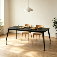 Table à manger industrielle moderne, pieds en métal, design rectangulaire robuste, plateau en mélamine, couleur personnalisée pour le mobilier de salle à manger