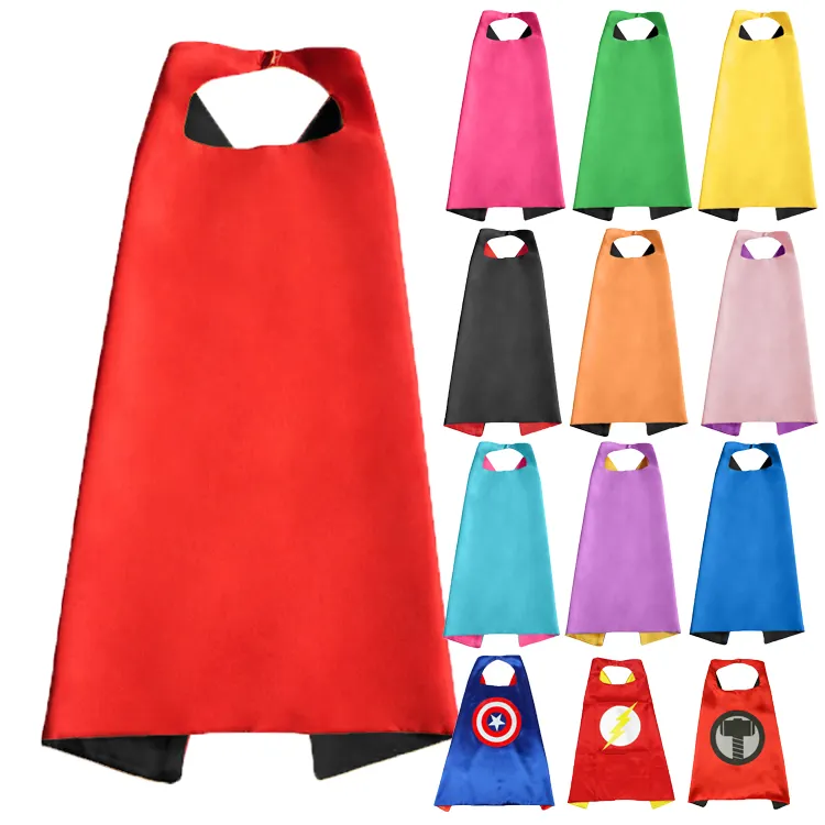 Custom Polyester Offset Print Outdoor Omkeerbare Capes Voor Kinderen Volwassen Dubbele Zijde Capes Cartoon Familie Verkleedfeest