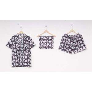 Conjunto de Pijama de 2 Piezas para Mujer, 100% Algodón Satinado, Estampado a Mano, Transpirable, Casual de Otoño, Manga Corta, Cintura Elástica - Product Image 1