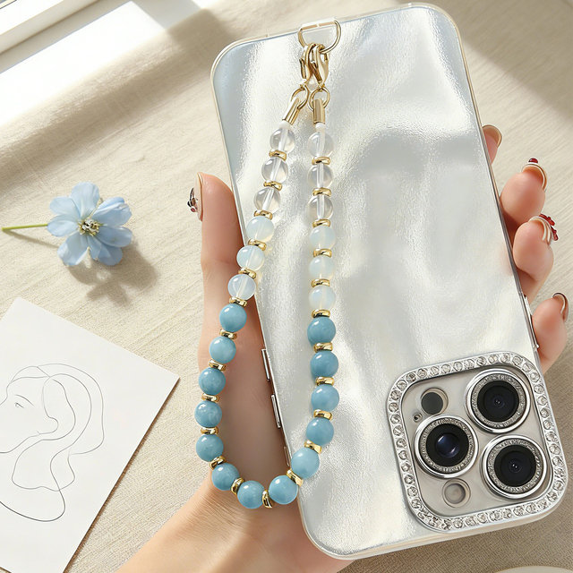 Spring Summer New Arrival Handmade Beaded Natural Gemstone Phone Strap Healing Crystal Dyed Jade Beaded Stone Phone Chain